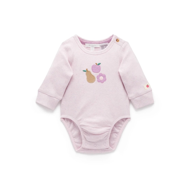 Purebaby - Winter Fruits Applique Bodysuit | Primrose Melange