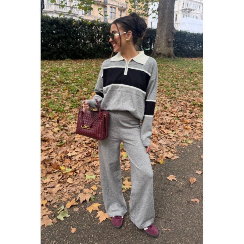 Teagan grey half zip stripe co-ord