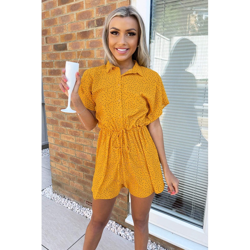 Yellow Polka Dot Button Up Playsuit