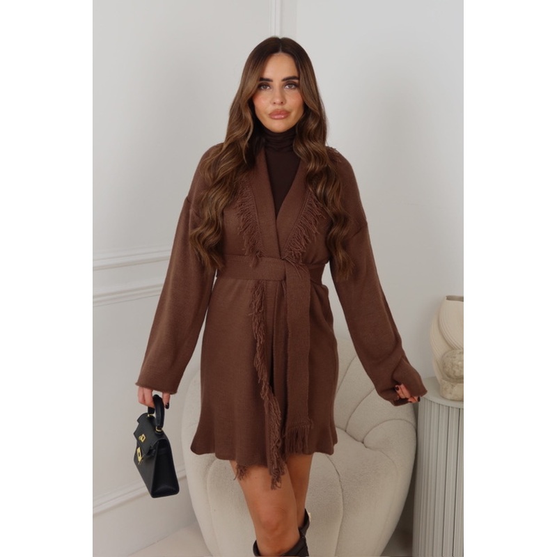 ANGELINA CHOCOLATE FRINGED CARDIGAN