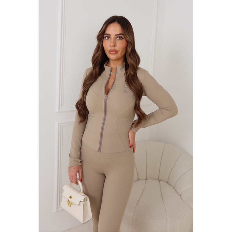 GEGE CARLY MOCHA EMBROIDERED ZIP JACKET AND LEGGINGS