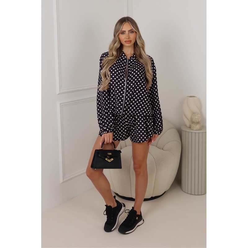 Sienna polka dot black patterned zip jacket & shorts co-ord