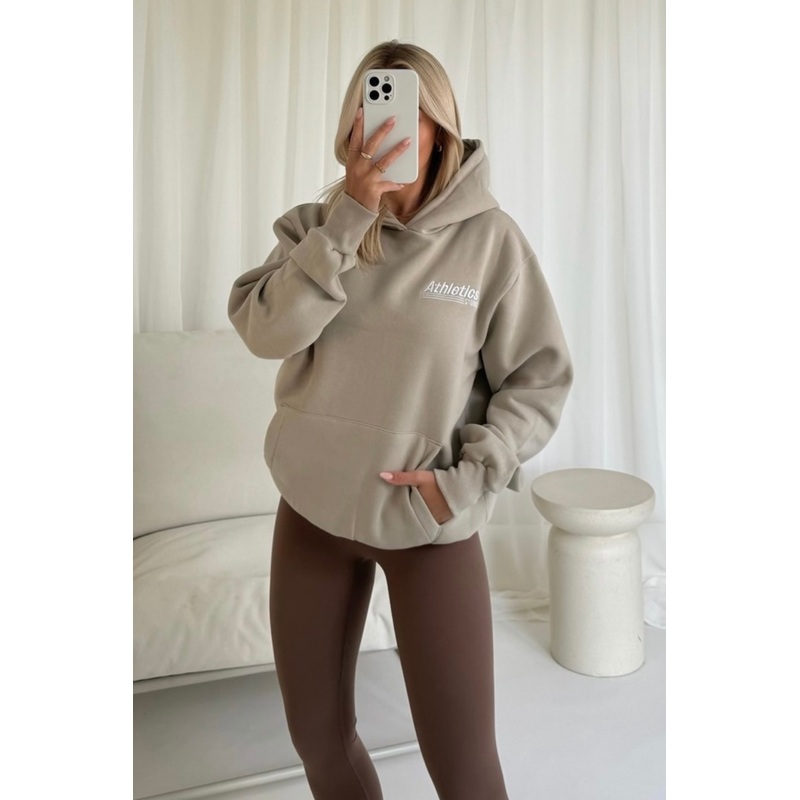Athletics beige embroidered hoodie
