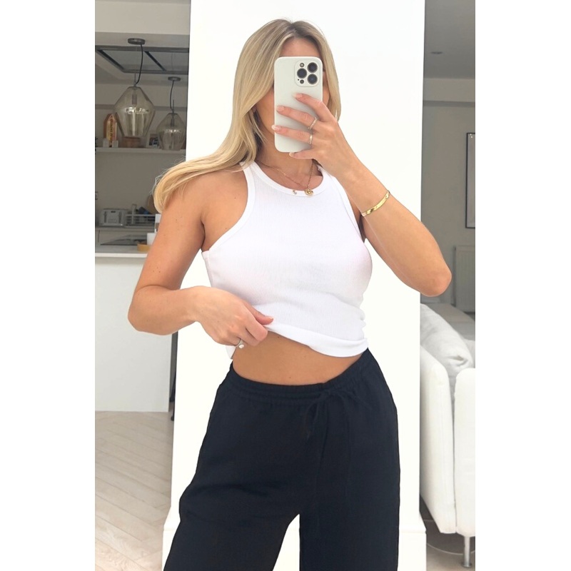 Georgia white ribbed vest top