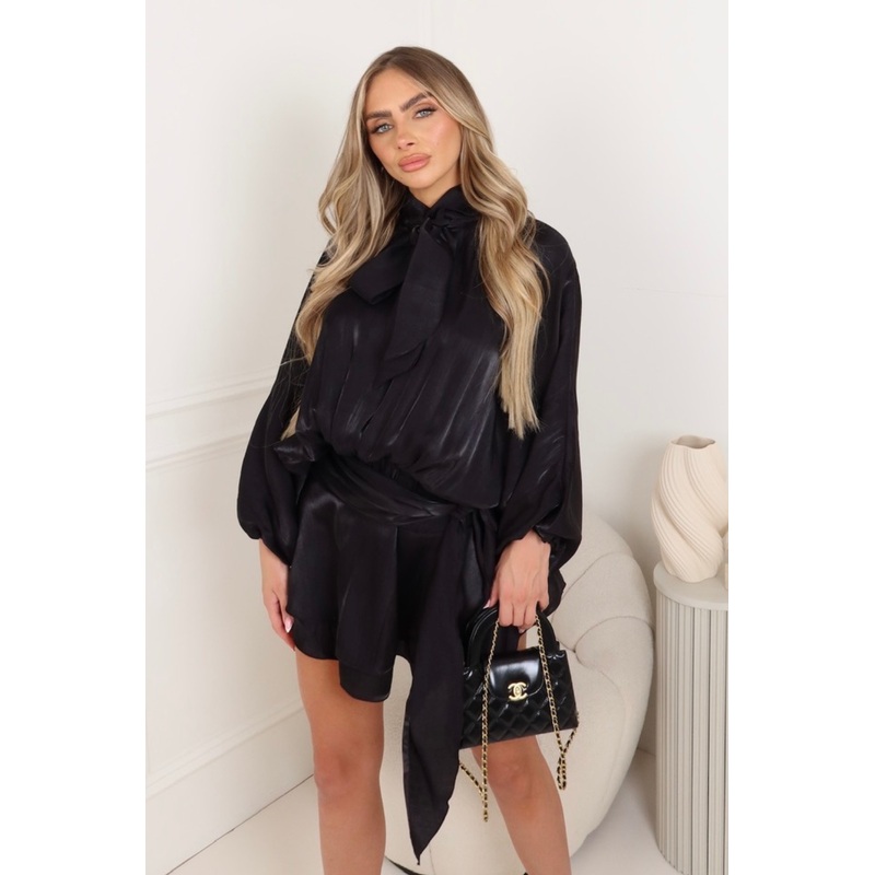 Harper black chiffon bow dress