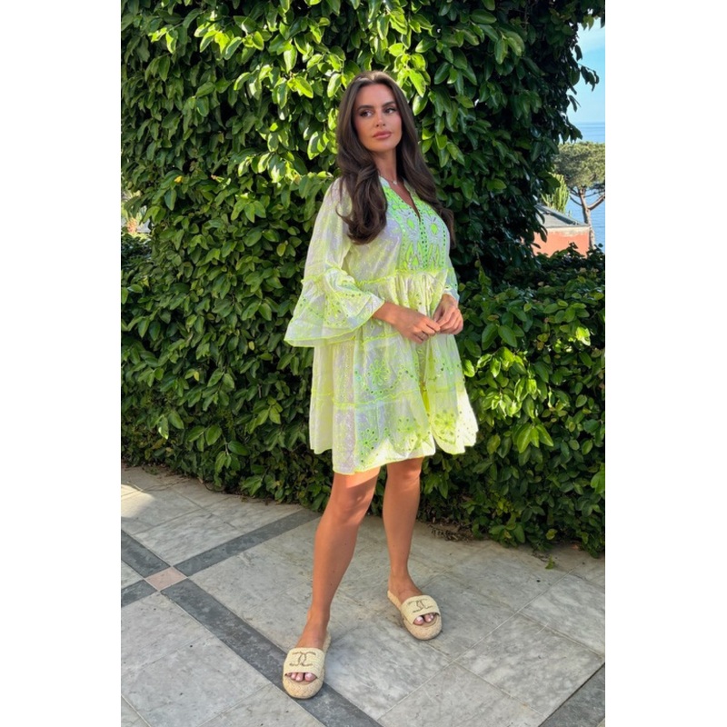 Sarah Lime Green Embellished Tiered dress