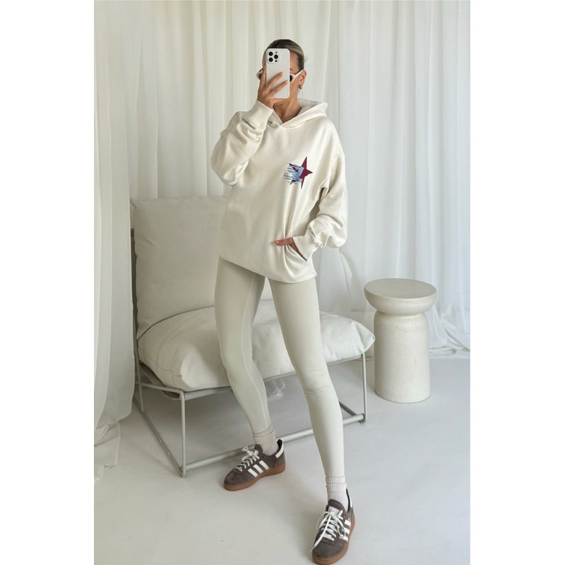 Studio leisure star ecru printed hoodie