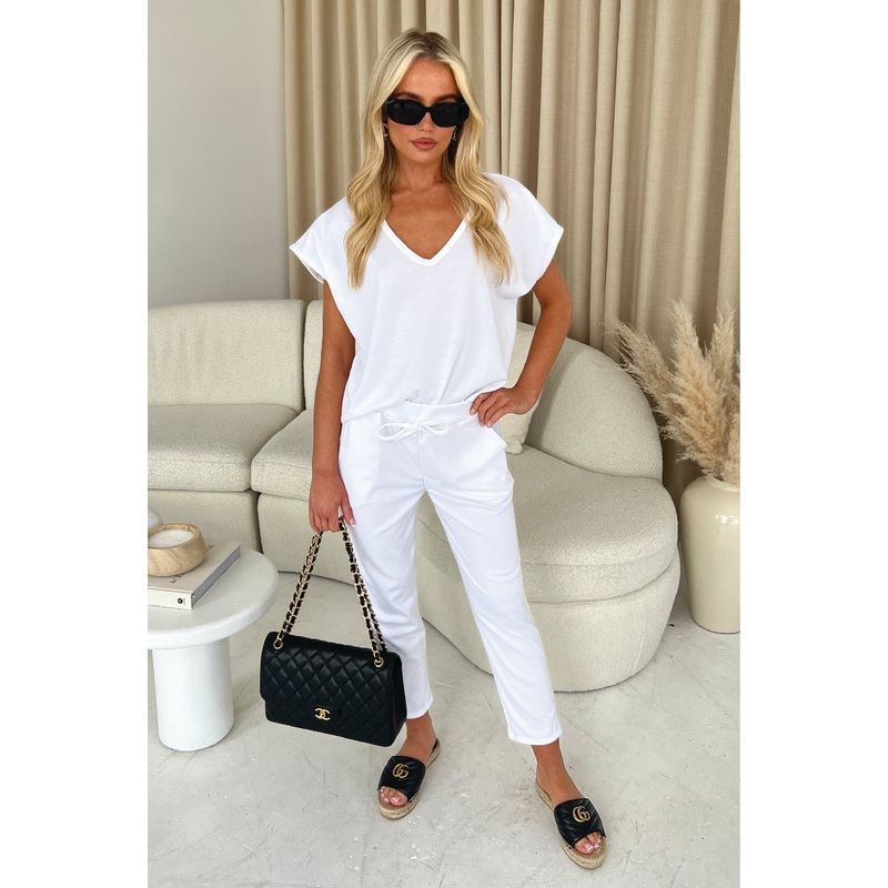 STELLA White V Neck Loungewear Set