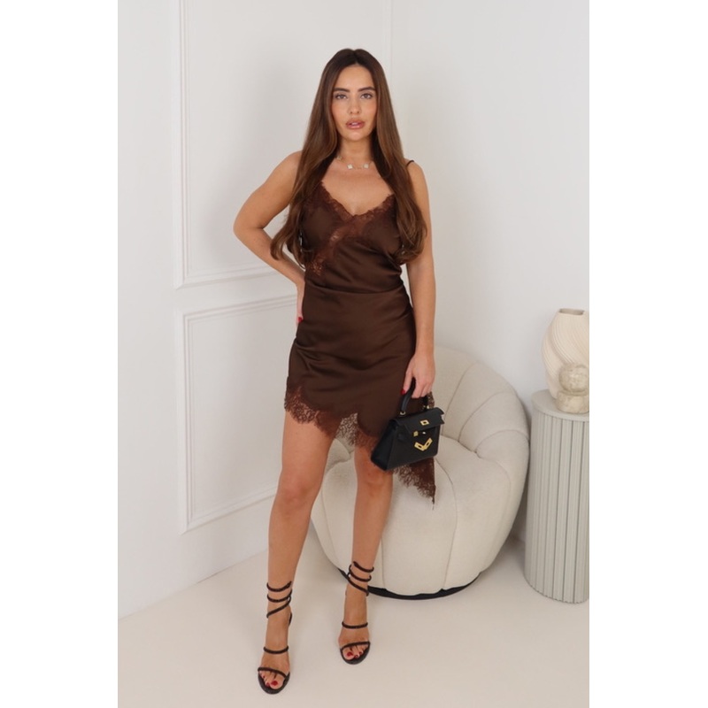 VIVIENNE CHOCOLATE LACE STRIP DRESS
