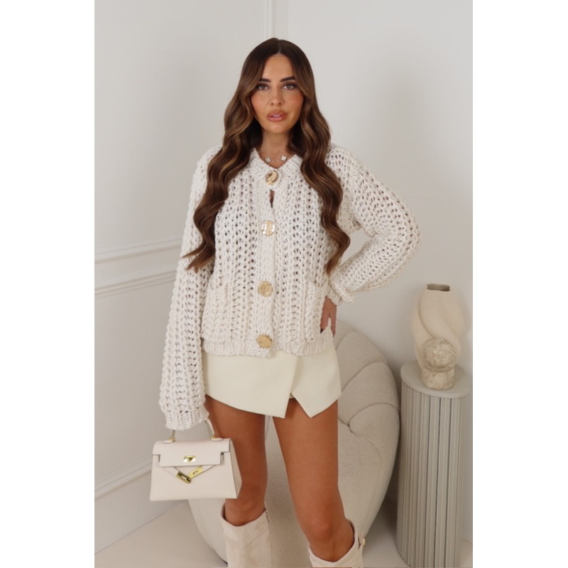 AMBER CREAM KNITTED GOLD BUTTONED CARDIGAN