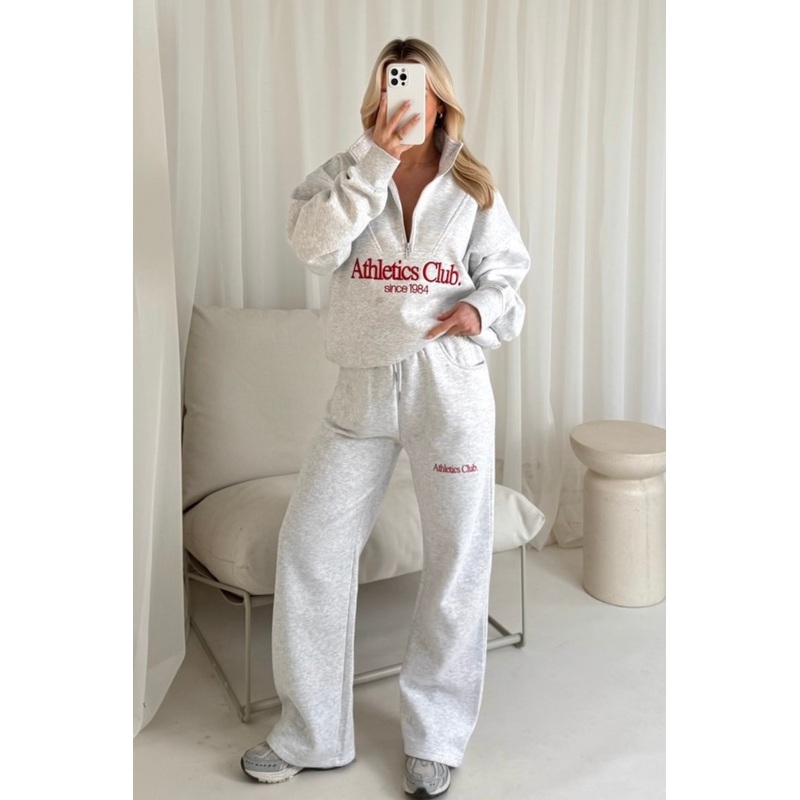 Athletics club marl grey 3/4 zip sweater straight leg loungewear