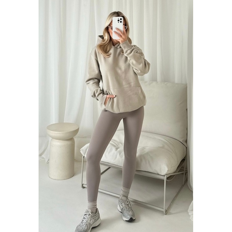 Bella stone and taupe premium hoodie ultimate legging set