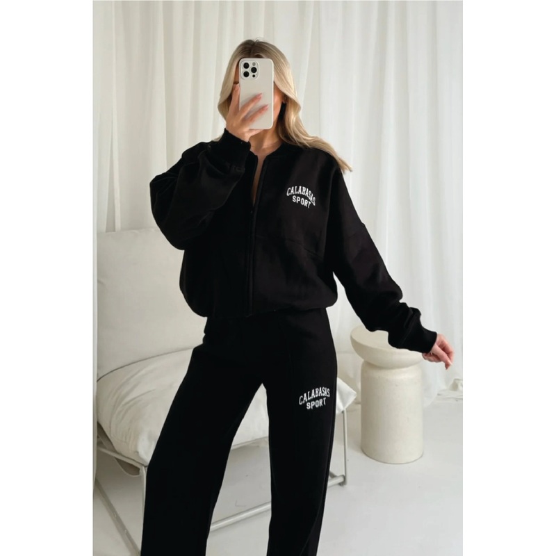 Calabasas black embroidered bomber jogger loungewear