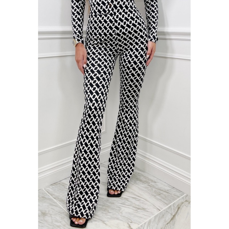 Fiona black & white patterned flared trousers