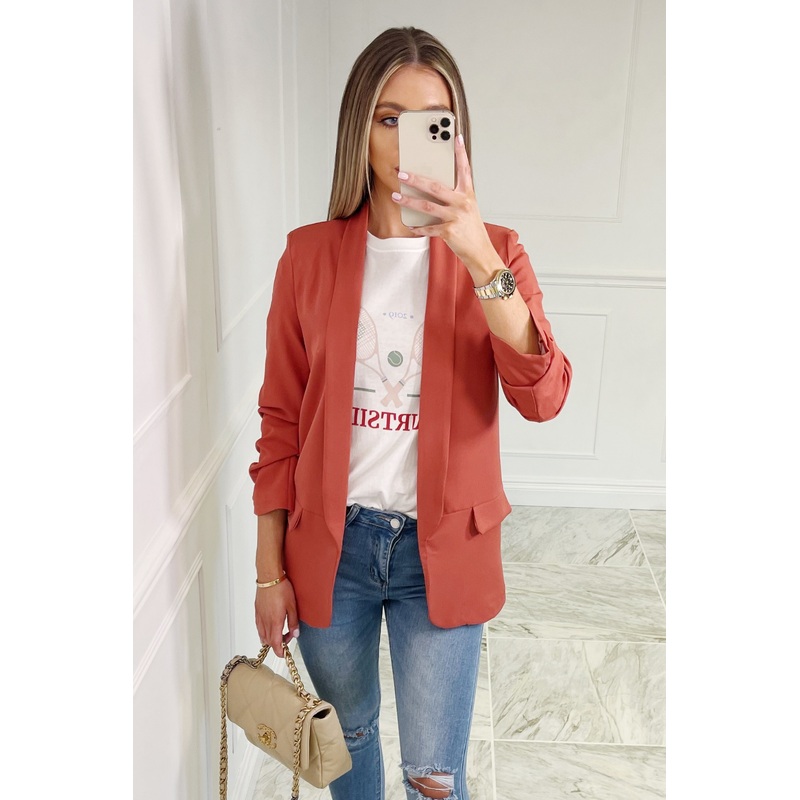 Mia RUST Ruched Long-sleeve blazer