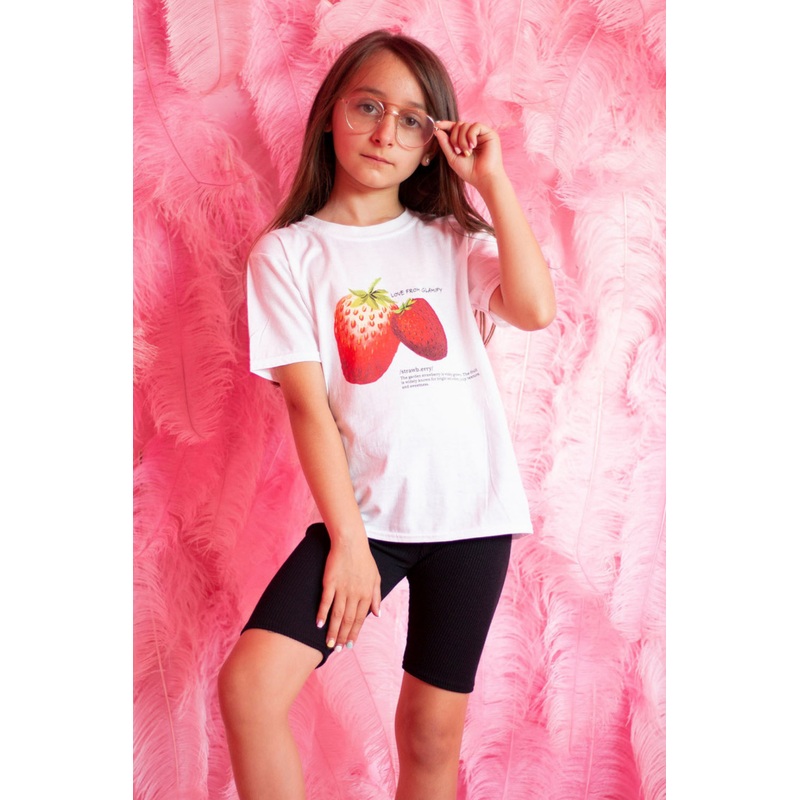 Mini strawberry print cycling short coord