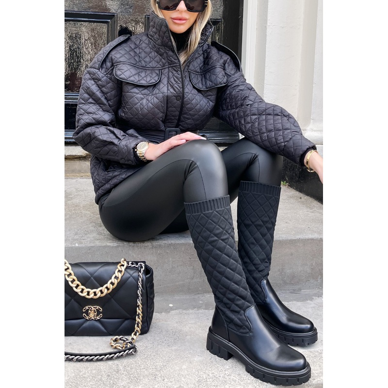Petra Black Sock Knee High Boots