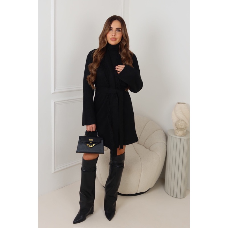 ANGELINA BLACK FRINGED CARDIGAN