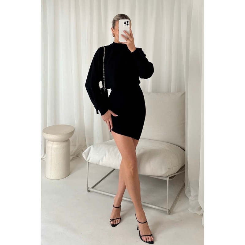 bella black cropped jumper dress coord