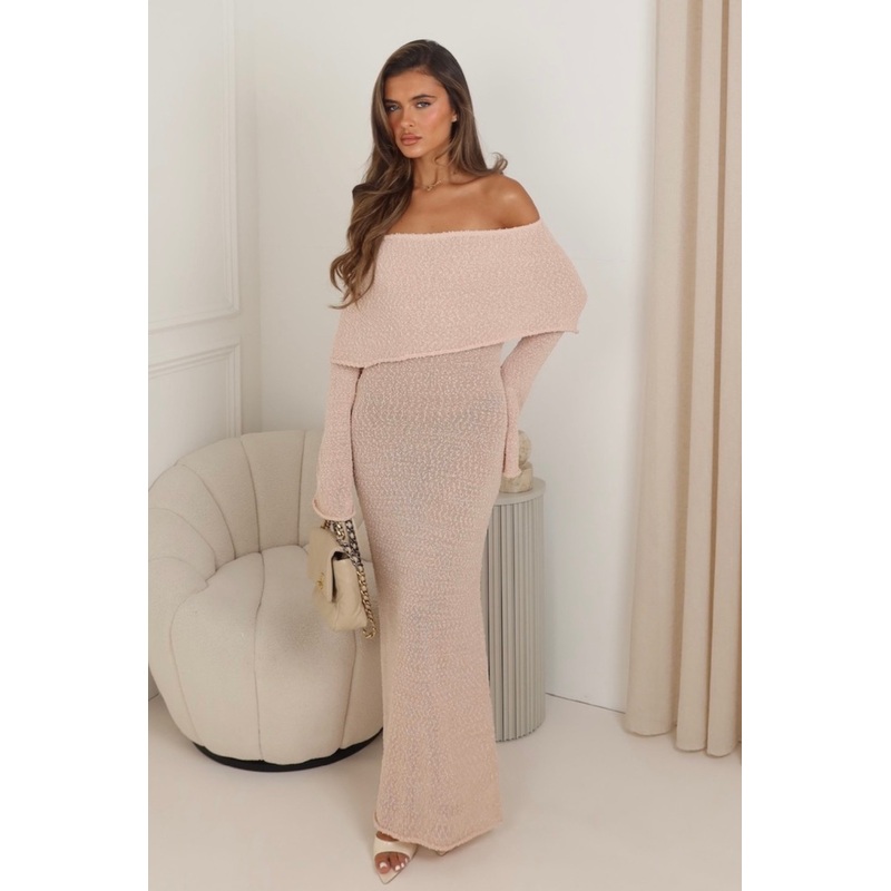 Hailey blush knit bardot maxi dress