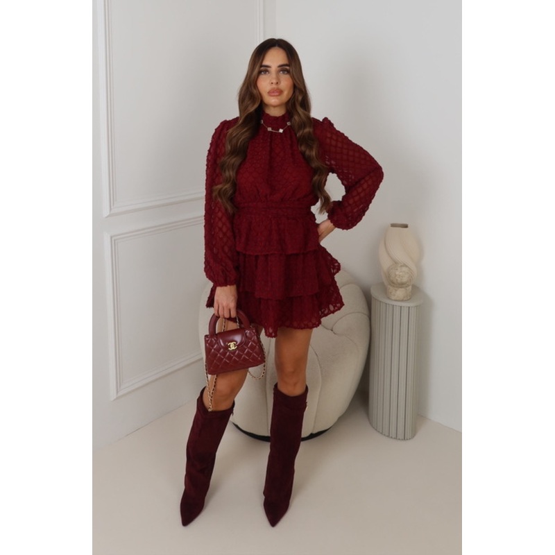 Heather burgundy sheer tiered dress
