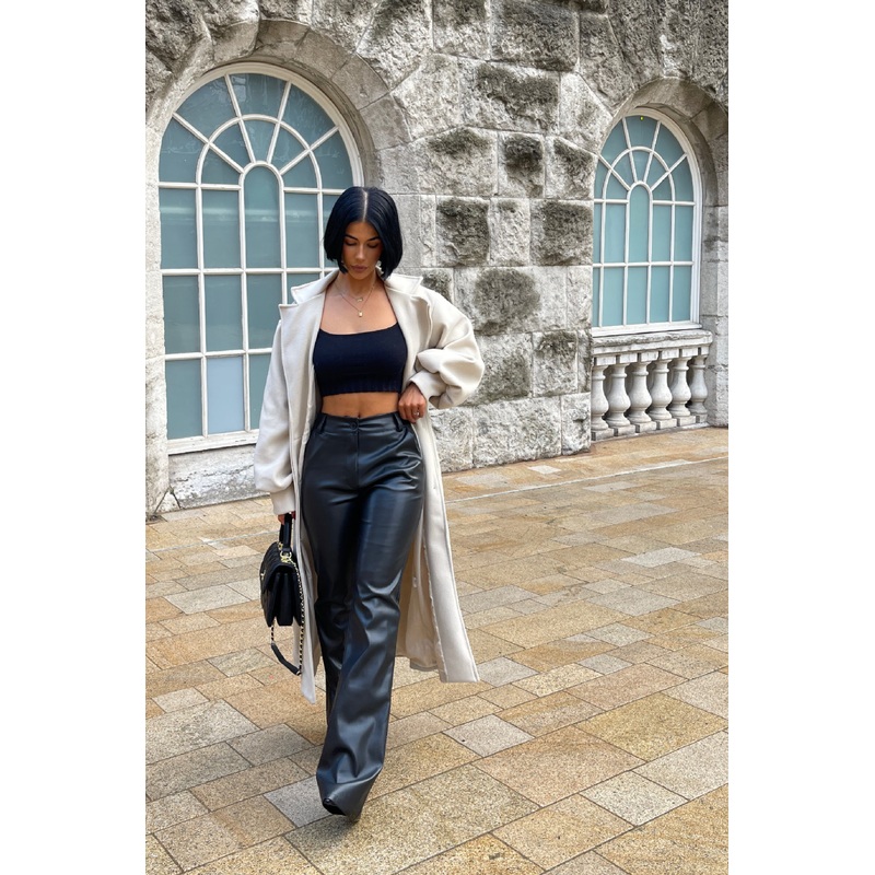 Larnie black faux leather straight leg trousers