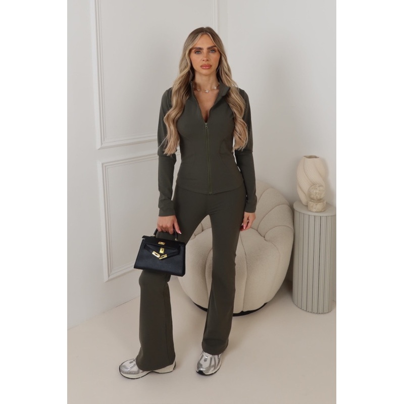 Birdie khaki zip jacket and flares activewear set