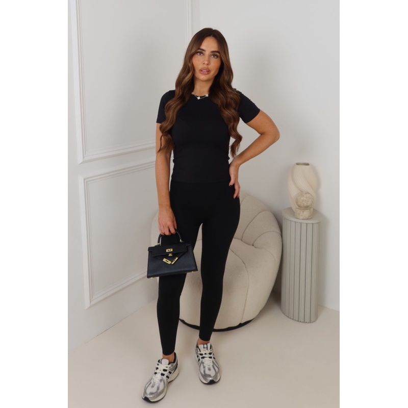JUDIE BLACK SHORT SLEEVE AND LEGGINGS GYM SET