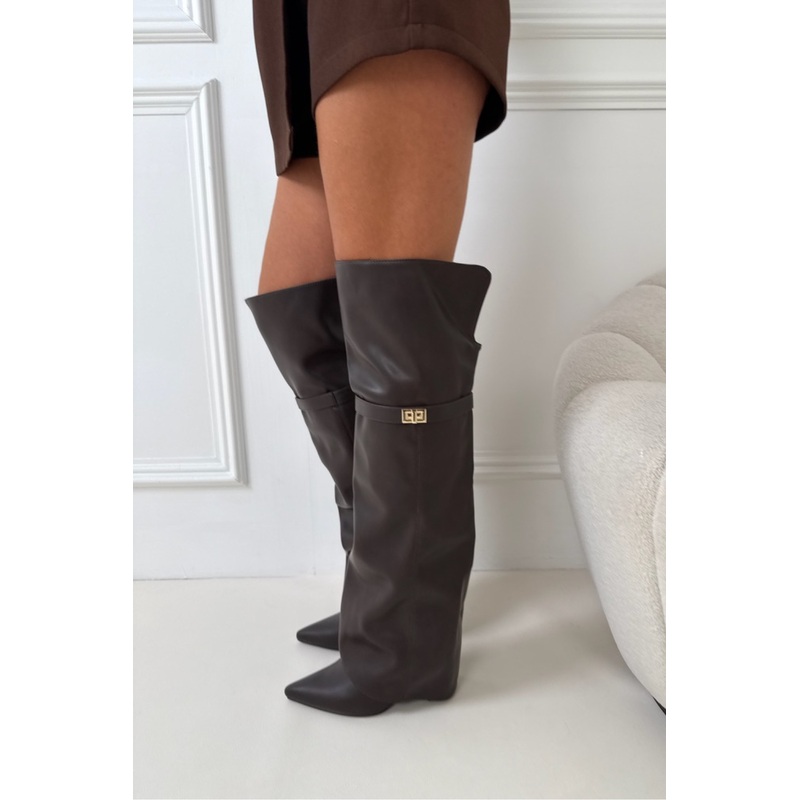kristi brown faux leather boots