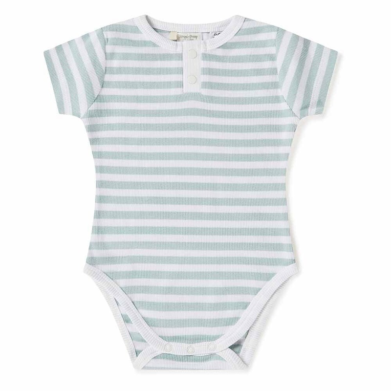 Snuggle Hunny - Organic Short Sleeve Bodysuit | Sage Stripe