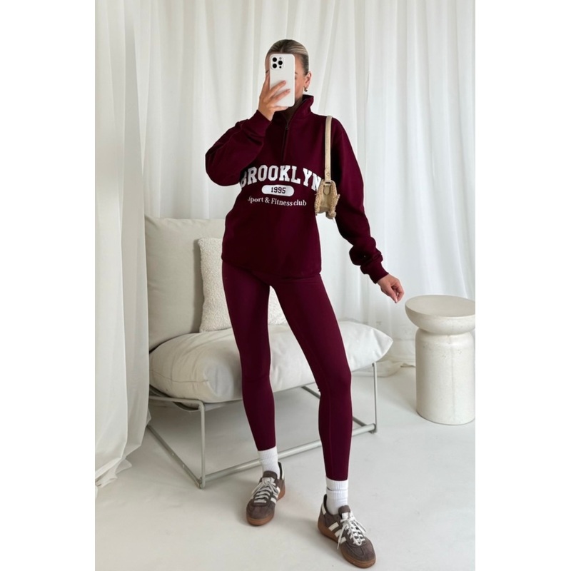 Brooklyn burgundy printed 3/4 sweater and legging set