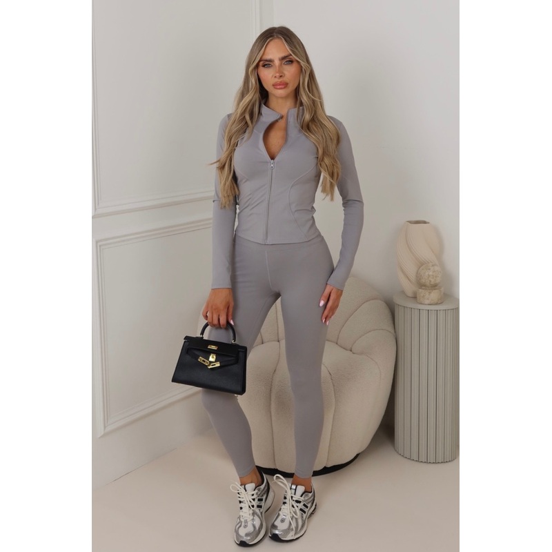Carly light grey zip jacket and legging activewear