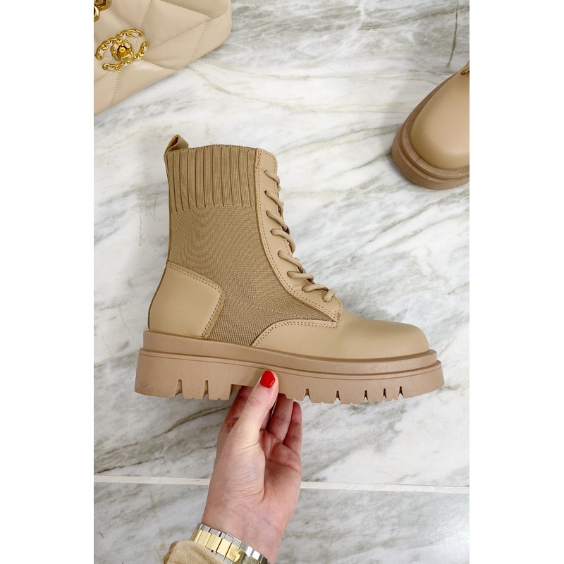 Lola camel lace up rubber chunky sole boot