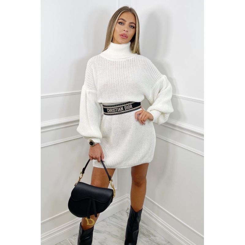 Lotus cream Oversized polar neck knitted jumper dress