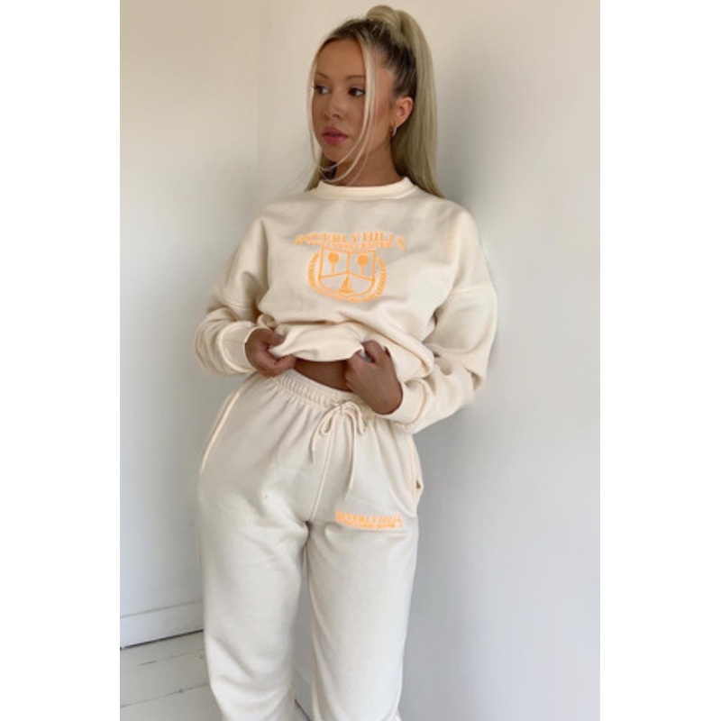 Beverly Hills ecru embroidered sweater loungewear set