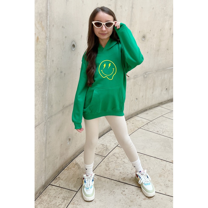 Mini green lightening smiley embroidered hoodie
