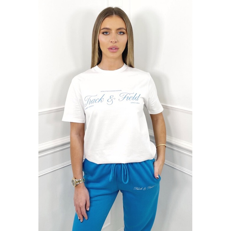 Track and field blue & white premium Tee