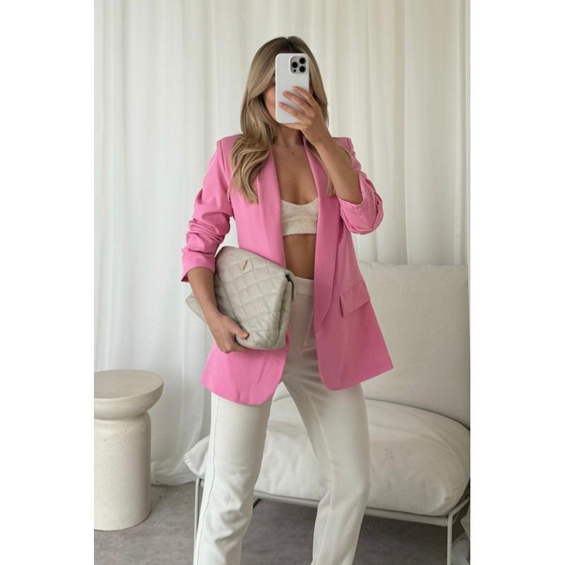 Valencia pink ruched sleeve blazer