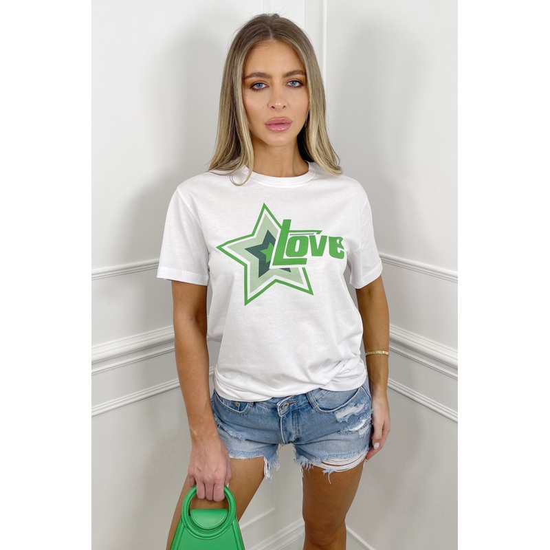 love Star green & white premium tee