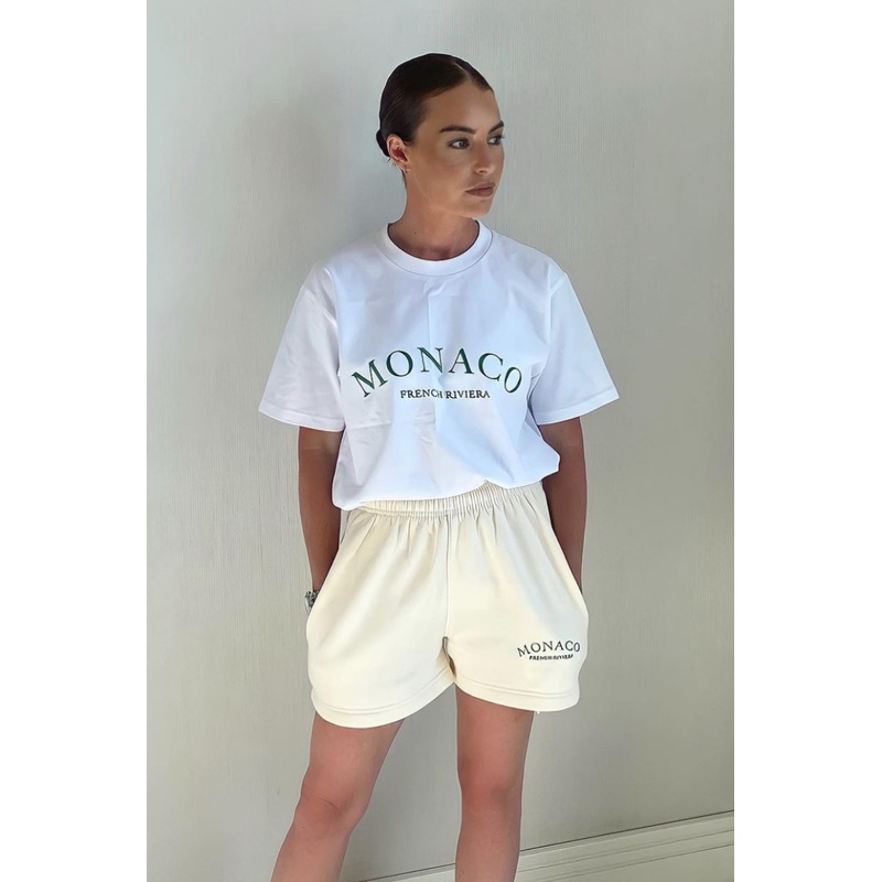 Monaco green embroidered tee short co ord