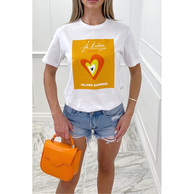 island summer orange printed white tee