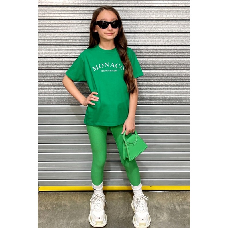 Mini monaco green printed kids t-shirt