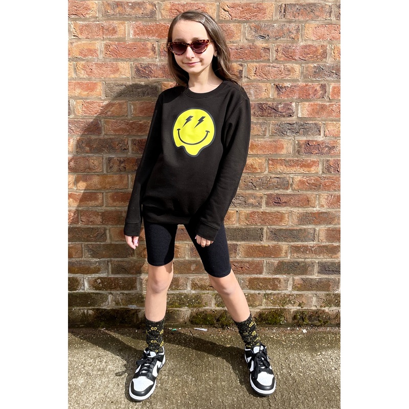 Mini smiley black sweatshirt cycling short kids co ord