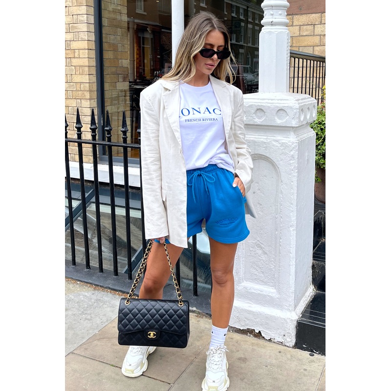 Monaco sky blue embroidered tee short co ord