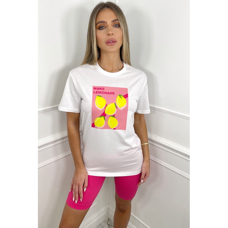 Pink lemonade printed white tee
