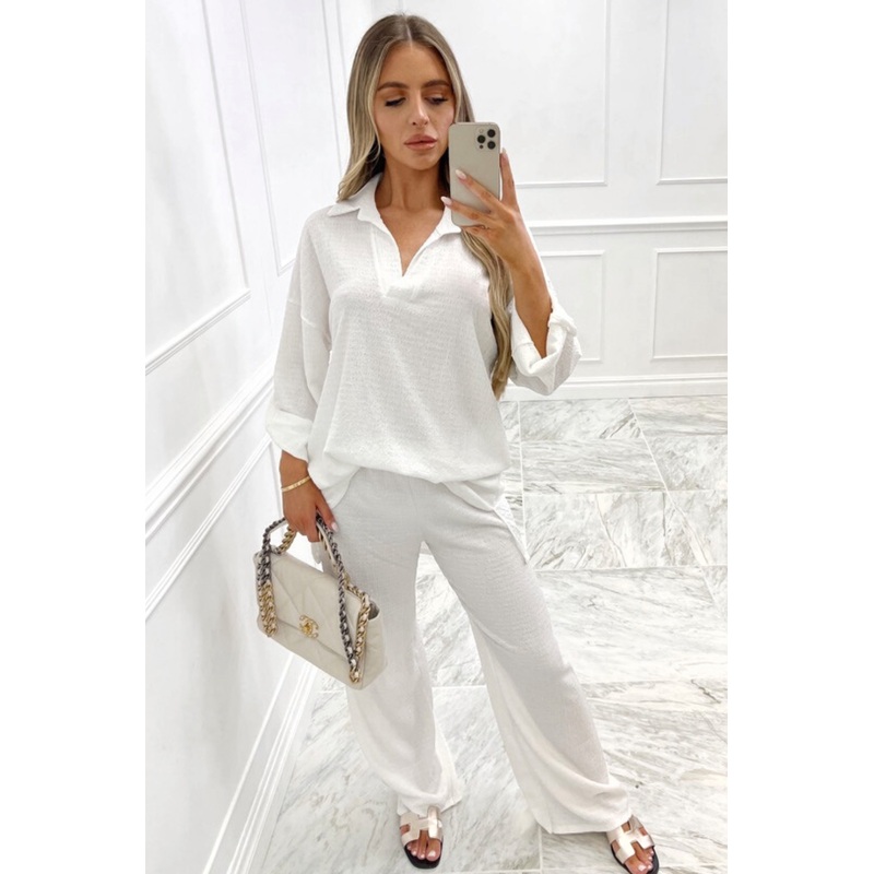 Reeva white cheesecloth tunic trouser co ord