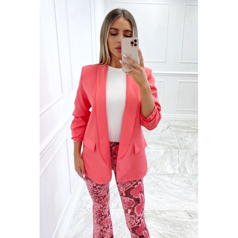 valencia coral ruched sleeve blazer
