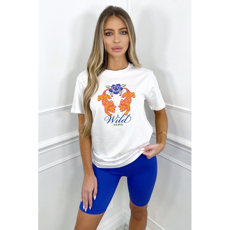 Wild paris tiger white printed tee