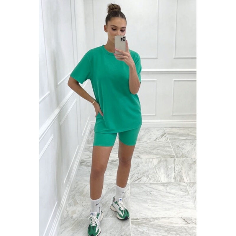 Mimi green ribbed cycling short coord