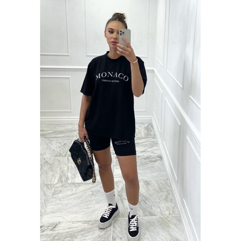 Monaco Black embroidered ribbed cycling short coord
